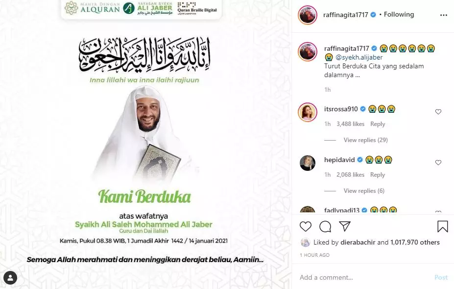 Ungkapan duka seleb untuk Syekh Ali Jabar © 2021 brilio.net Ungkapan duka seleb untuk Syekh Ali Jabar © 2021 brilio.net