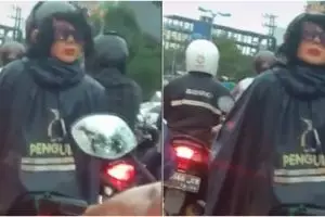 Viral pengendara motor gunakan helm berbentuk wajah, curi perhatian