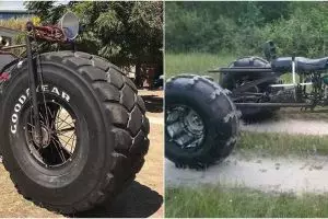 10 Modifikasi ekstrem ban motor jadi besar ini bikin nggak habis pikir