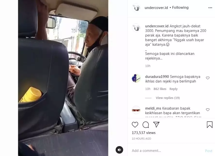 Penumpang angkot bayar Rp200 Instagram © 2021 brilio.net