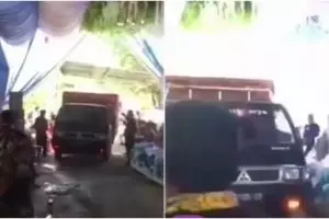 Viral video mobil pengangkut ayam melintas di tengah acara pernikahan