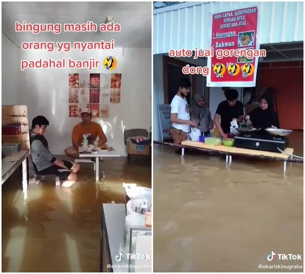 warung buka saat banjir © TikTok