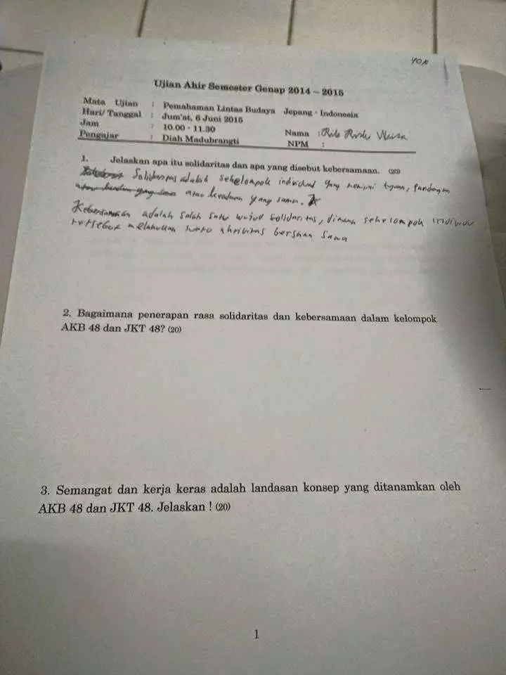 Soal ujian anime © berbagai sumber