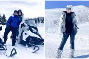 10 Momen liburan Syahrini di Jepang, jatuh saat badai salju