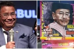 Potret wajah 5 seleb pria terpampang di truk, dihiasi kata-kata bijak