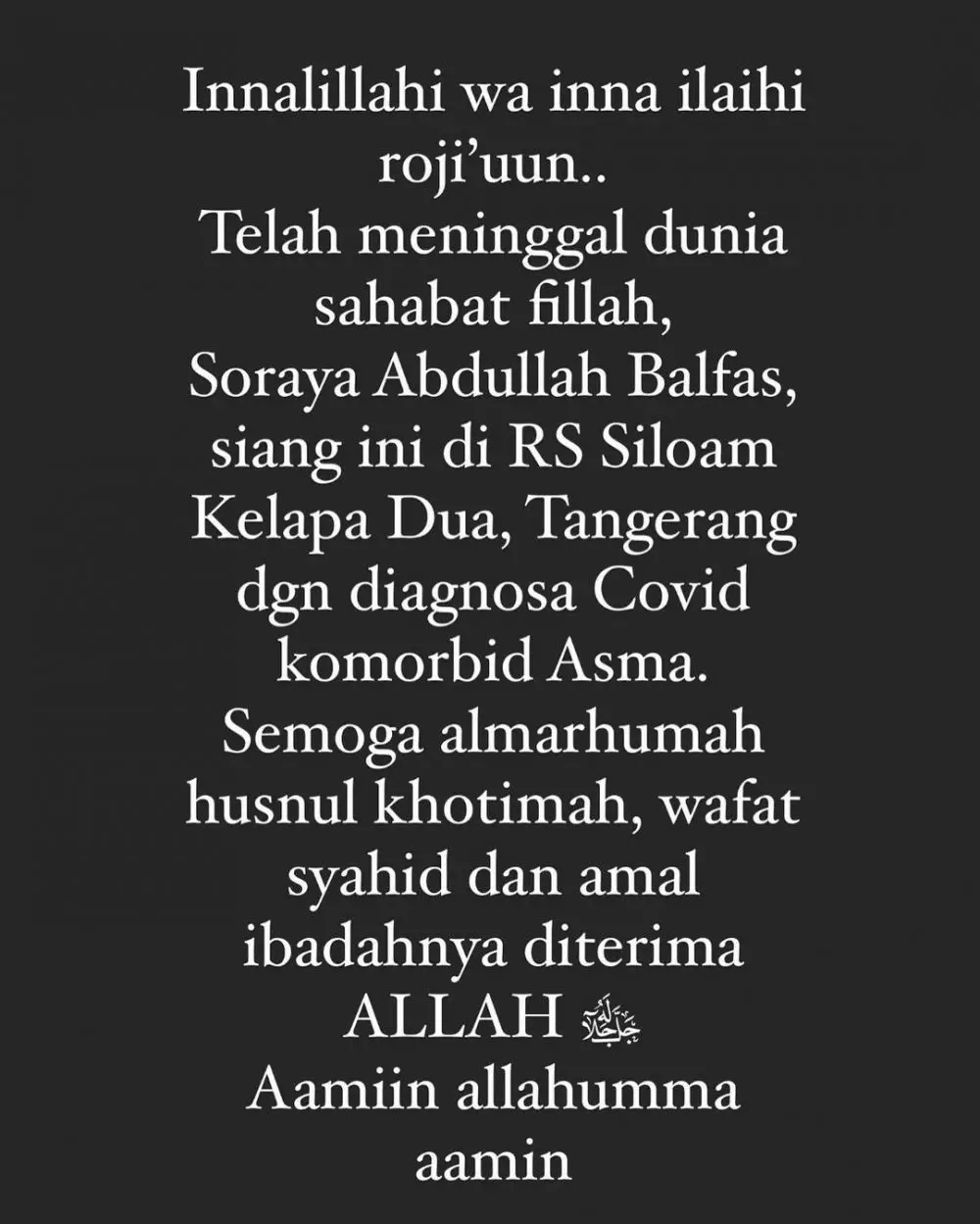 Soraya abdullah meninggal © 2021 brilio.net