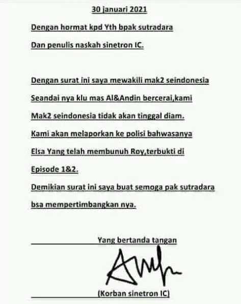 aksi emak fans ikatan cinta buat surat Instagram