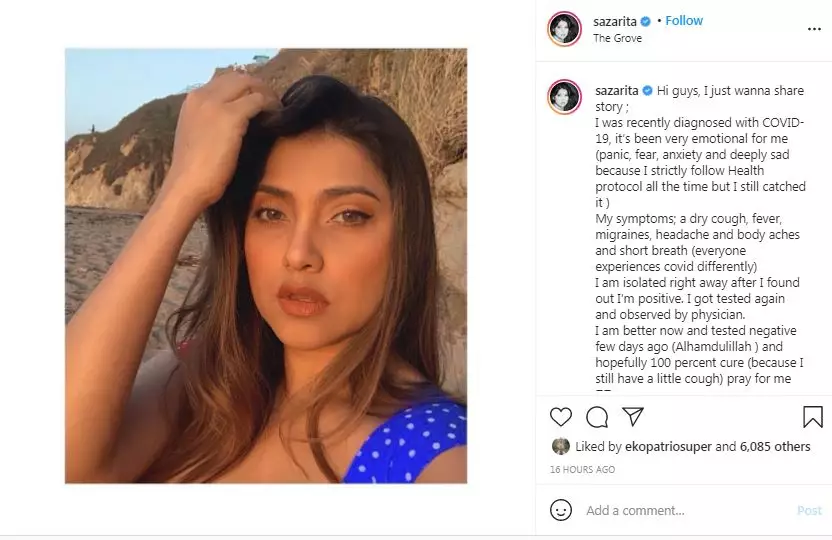 Sarah Azhari sempat terpapar Covid-19 Instagram© 2021 brilio.net