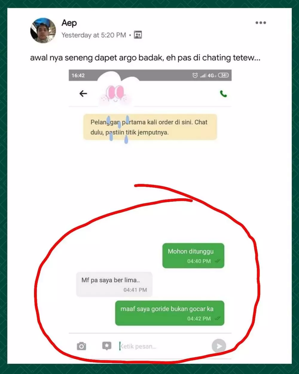 chat alasan minta cancel ojol © berbagai sumber chat alasan minta cancel ojol © berbagai sumber