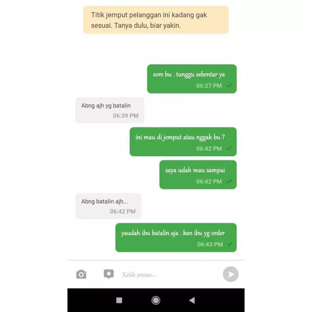 chat alasan minta cancel ojol © berbagai sumber chat alasan minta cancel ojol © berbagai sumber