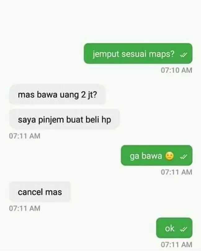 chat alasan minta cancel ojol © berbagai sumber chat alasan minta cancel ojol © berbagai sumber