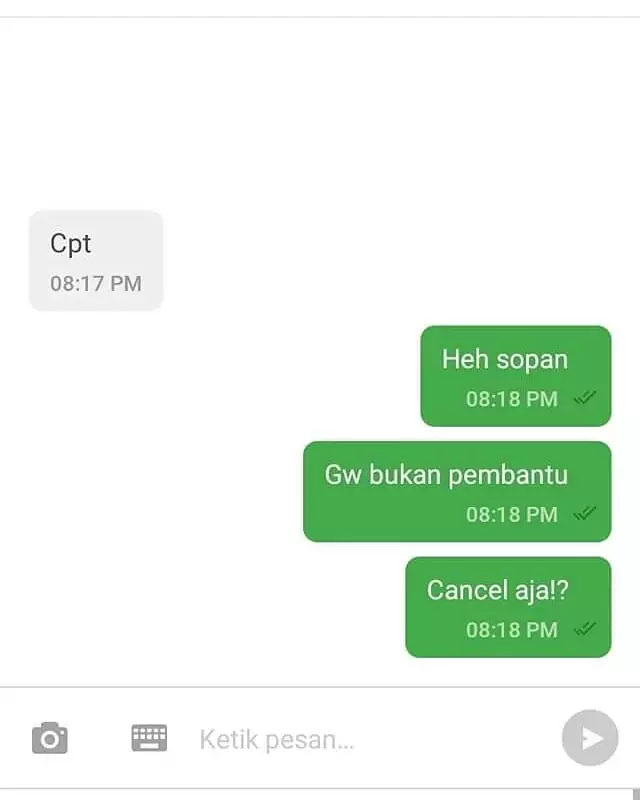 chat alasan minta cancel ojol © berbagai sumber chat alasan minta cancel ojol © berbagai sumber