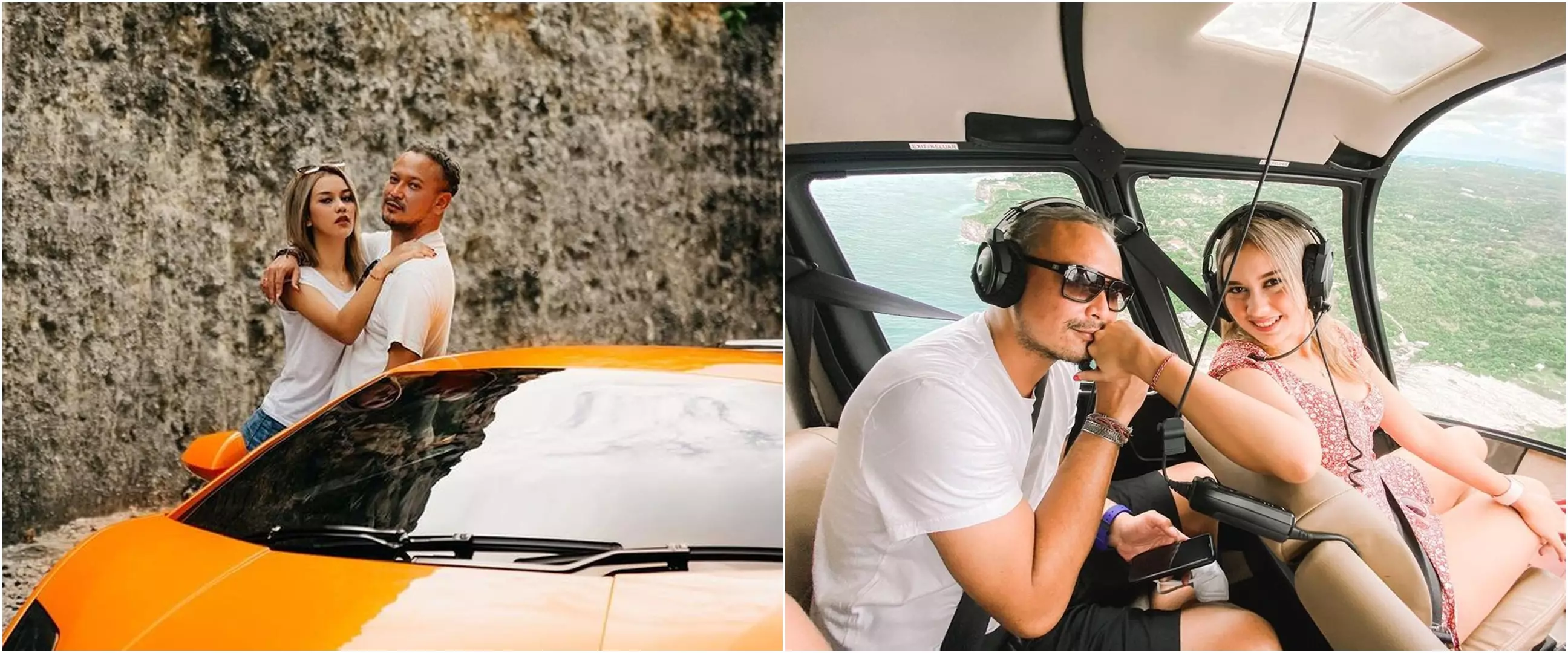 7 Momen honeymoon Banyu Biru & Anastasia Adamova, naik helikopter