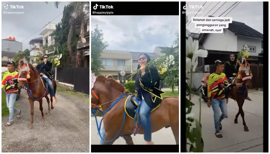 lulus skripsi diarak naik kuda © TikTok