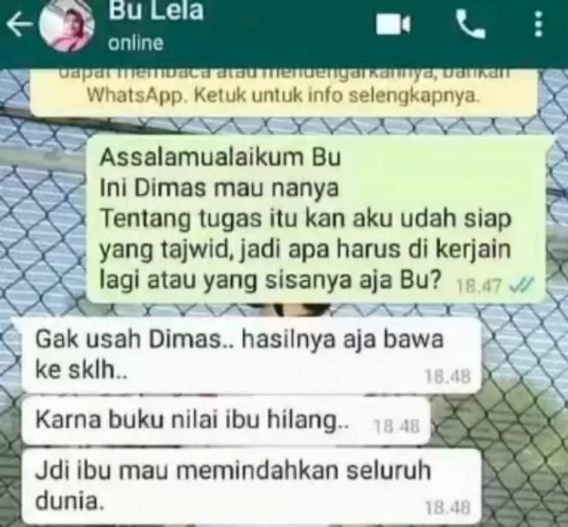 Chat lucu murid dan ibu guru © berbagai sumber
