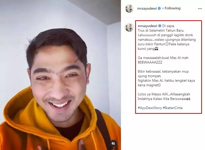 Kehaluan Ayu Dewi bucin Aldebaran © Instagram Kehaluan Ayu Dewi bucin Aldebaran © Instagram