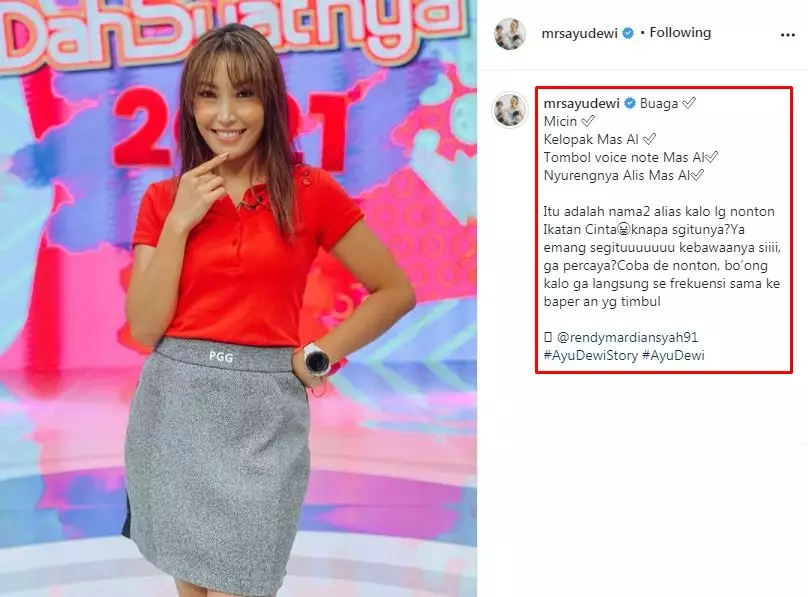 Kehaluan Ayu Dewi bucin Aldebaran © Instagram Kehaluan Ayu Dewi bucin Aldebaran © Instagram