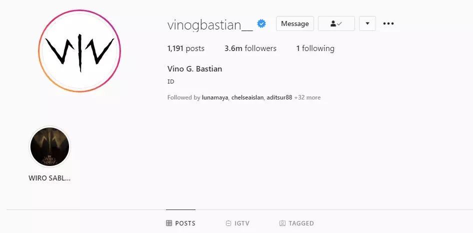 Vino G Bastian hanya follow Instagram sang istri Instagram