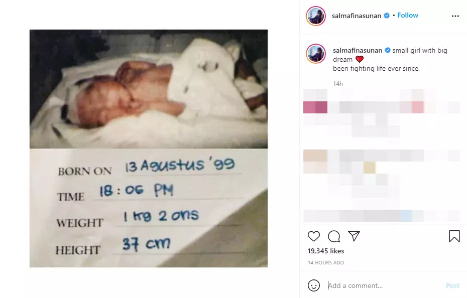 Potret masa kecil Salmafina Sunan Instagram
