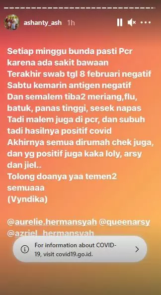 Ashanty positif Covid-19 © Instagram Ashanty positif Covid-19 © Instagram