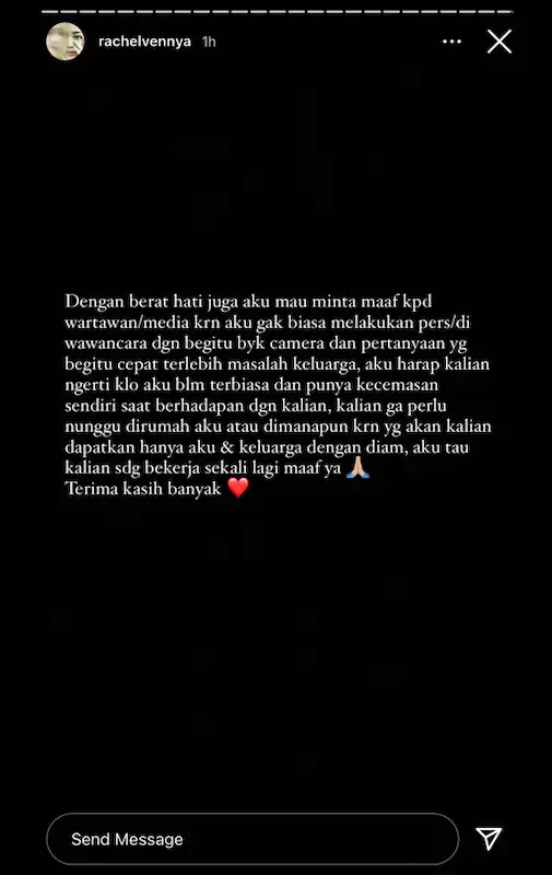 Curhat pilu Rachel Vennya usai bercerai Instagram