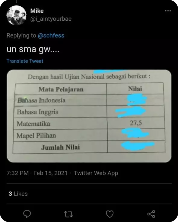 Curhat nilai terjelek di sekolah © Twitter
