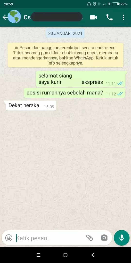 Chat kurir minta petunjuk rumah © Twitter