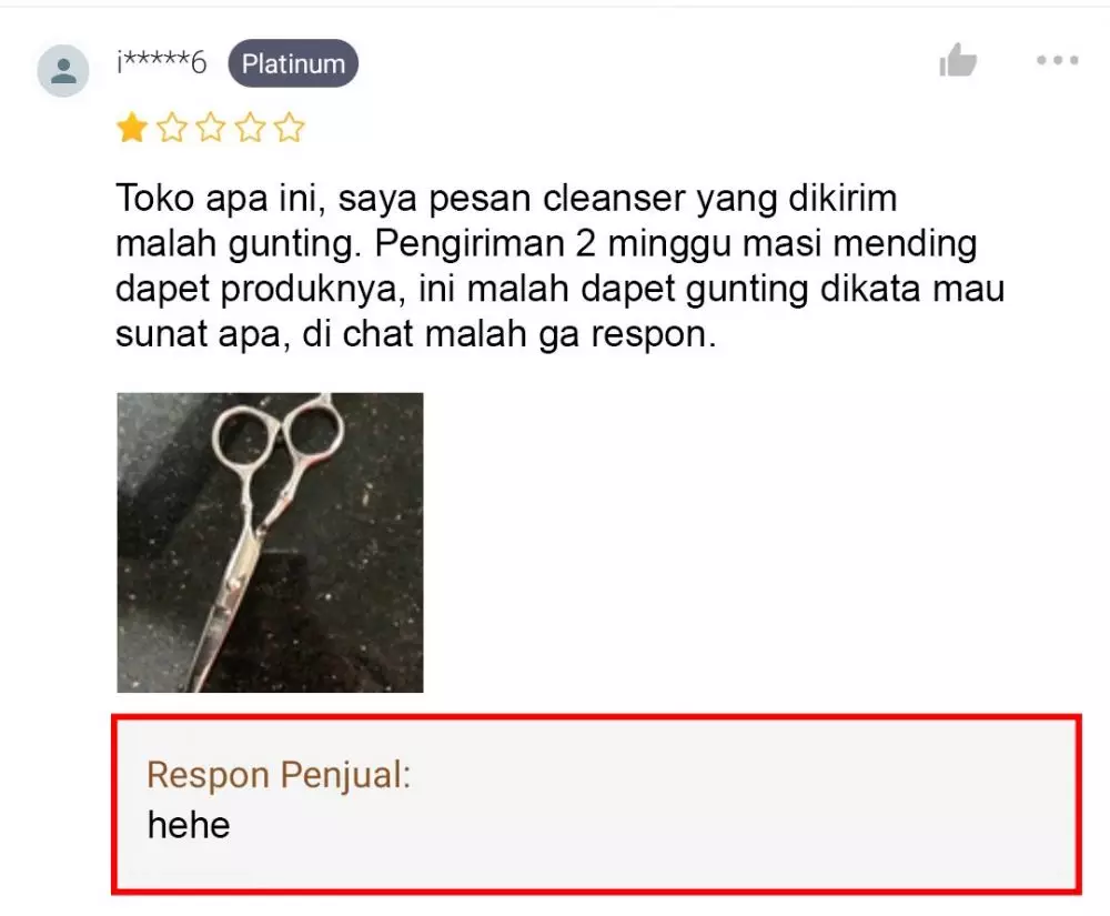 Respons di review bintang satu © Twitter