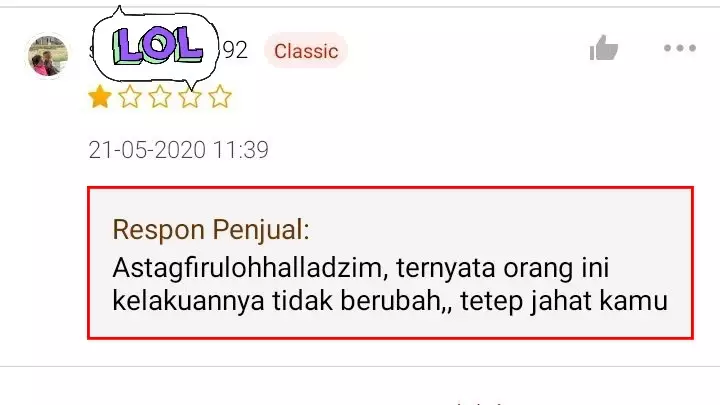 Respons di review bintang satu © Twitter