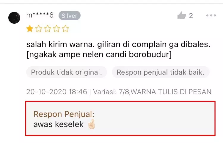 Respons di review bintang satu © Twitter