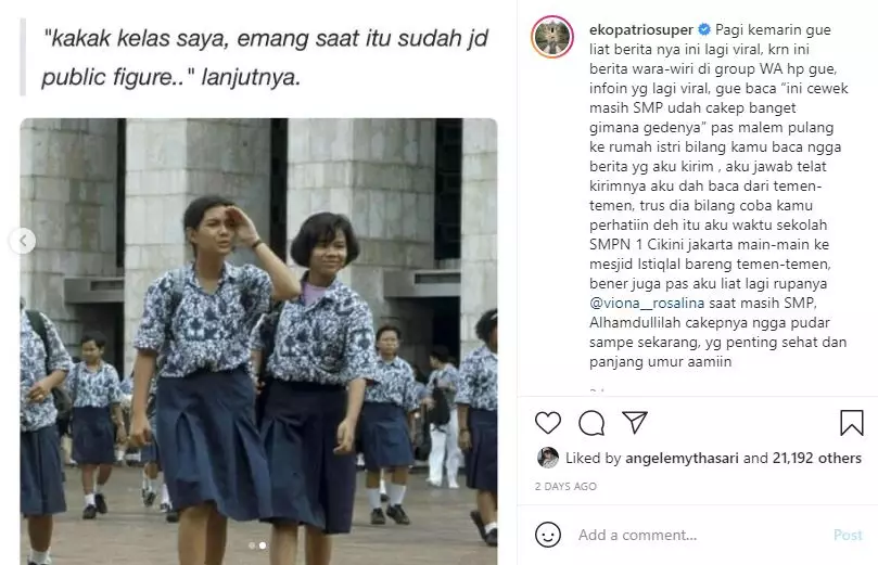 Siswi SMP viral istri Eko Patrio © Instagram Siswi SMP viral istri Eko Patrio © Instagram