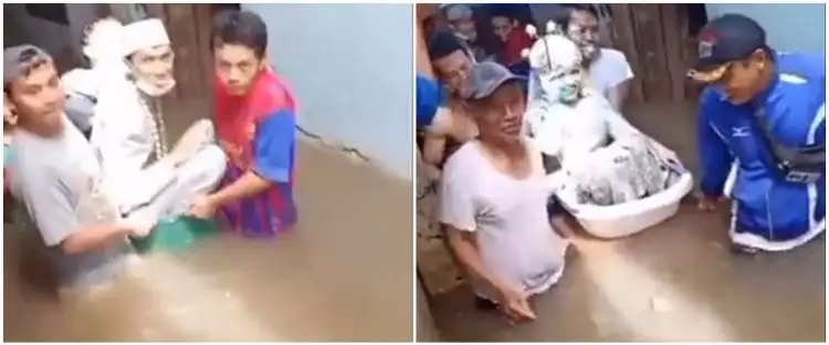 Menikah di tengah banjir Jakarta, pengantin naik ember bayi