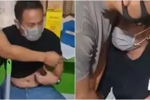 Viral anggota polisi ketakutan saat divaksin, reaksinya bikin ketawa