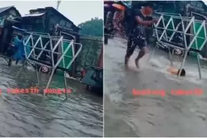Viral warga manfaatkan banjir jadi Benteng Takeshi, bikin tepuk jidat