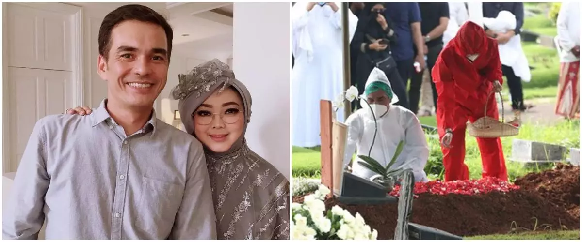 9 Potret ketegaran Teddy Syach di pemakaman Rina Gunawan