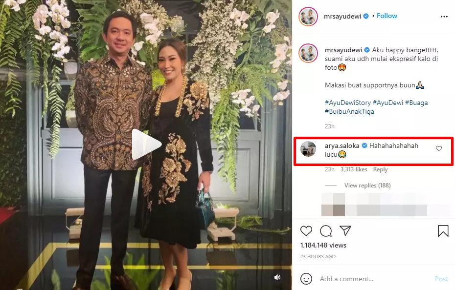 Postingan dikomentari Arya Saloka Ayu Dewi kegirangan Instagram Postingan dikomentari Arya Saloka Ayu Dewi kegirangan Instagram