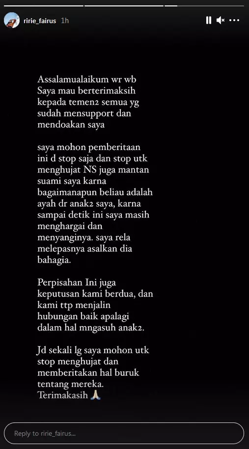 statement ririe soal perceraian © Berbagai Sumber