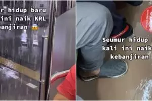 Jadi sorotan, wanita ini kebanjiran di dalam KRL untuk pertama kali
