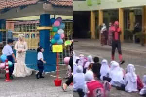 Viral cara unik guru menyambut para murid kembali sekolah tatap muka
