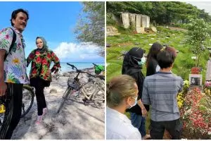 6 Momen Teddy Syach dan keluarga nyekar di makam Rina Gunawan