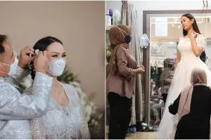 10 Momen Kalina Ocktaranny fitting baju pengantin, elegan serba putih