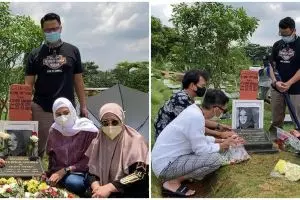 6 Momen artis ziarah ke makam Rina Gunawan, penuh haru