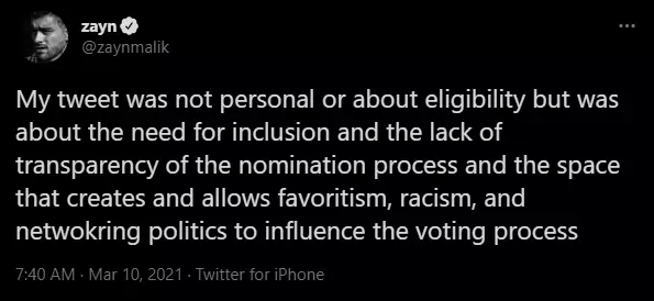 Zayn Malik tak masuk dalam Grammy Awards Berbagai sumber Zayn Malik tak masuk dalam Grammy Awards Berbagai sumber