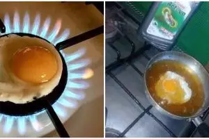 10 Aksi nyeleneh masak telur ini bikin senyum kecut