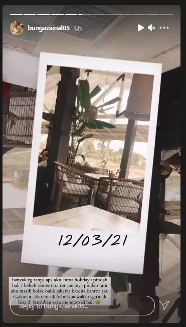 Bunga Zainal umumkan pindah ke Bali Instagram