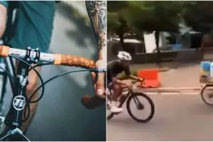 Viral aksi adu balap pedagang keliling dengan pesepeda road bike