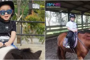 8 Momen Rafathar anak Raffi Ahmad latihan berkuda, naik kuda terbaik