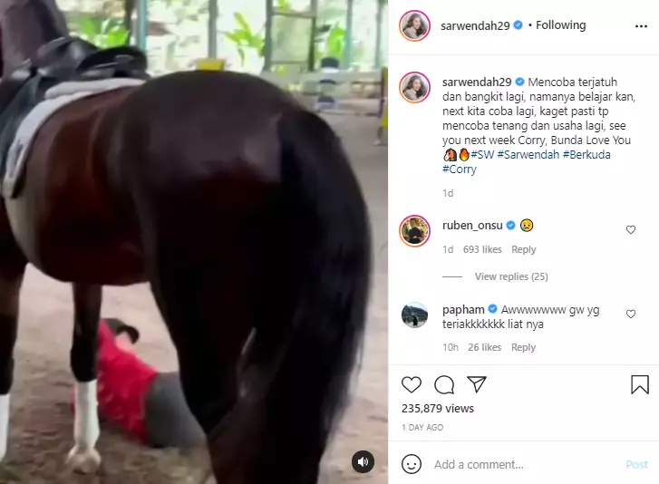 aksi Sarwendah berkuda bikin warganet ngilu Instagram