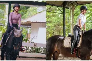 Belajar berkuda, aksi Sarwendah ini bikin warganet ngilu dan khawatir