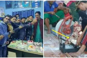 10 Aksi lucu bapak-bapak lagi kumpul, main bola berkostum Hello Kitty